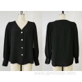 Woven Black Long Sleeve Button Down Blouse